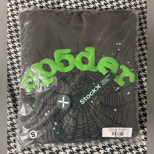 Sp5der Gray and Green Web Hoodie
